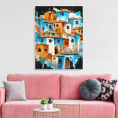 Toile Retro Radiance : Chefchaouen's Blue Majesty (Insitu(Salon))