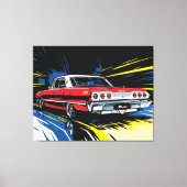 Toile Retro Red Muscle Car Side Pop Art Illustration (Recto)