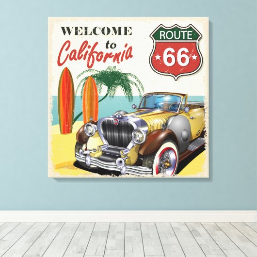 Toile Rétro Route 66 affiche "Bienvenue en Californie", (Insitu (Plancher de Bois))