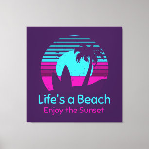 Toile Retro Sunset Surfboard Palm Tree Life's a Beach