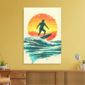 Toile Retro Sunset Surfer – Vintage Surf Art (Insitu(Salon))