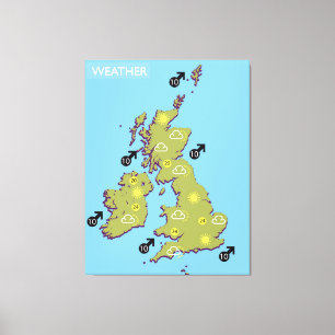 Toile Retro TV Météo Carte des îles britanniques.