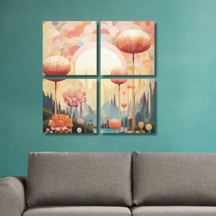 Toile Reverie botanique cubiste Paysage Abstrait