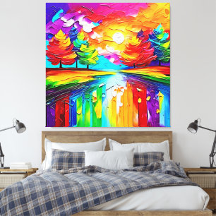 Toile Rêves de coucher de soleil dans la forêt arc-en-ci