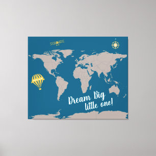 Toile Rêvez Big Little One ! Carte du monde Baby Nursery