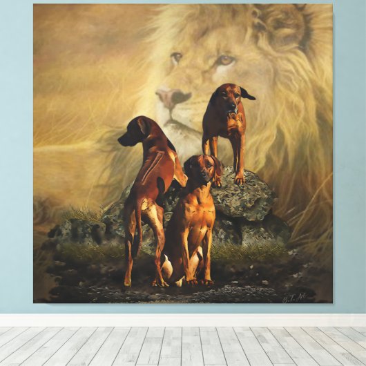 Toile Rhodesian Ridgeback avec Lion (Insitu (Plancher de Bois))