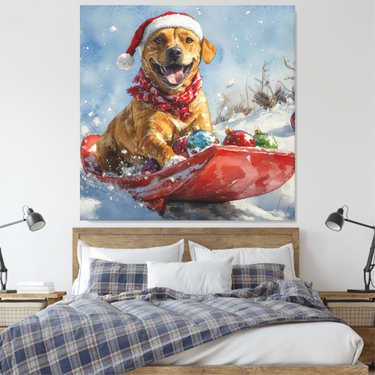 Toile Rhodesian Ridgeback Dog dans Sledge Noël (Insitu(Chambre))