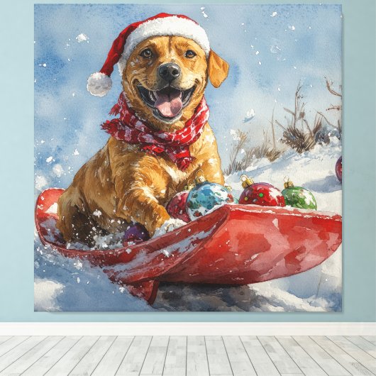 Toile Rhodesian Ridgeback Dog dans Sledge Noël (Insitu (Plancher de Bois))
