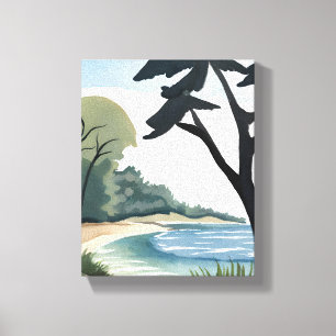 Toile Rivage au bord du lac Peinture de paysage à l'aq