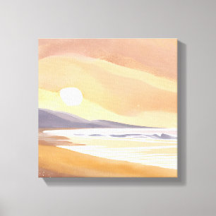 Toile Rivage de coucher de soleil jaune Peinture aquar