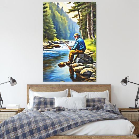 Toile *~* River Man Fishing Stream Nature AP49 (Insitu(Chambre))