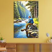 Toile *~* River Man Fishing Stream Nature AP49 (Insitu(Salon))