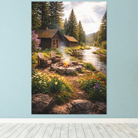 Toile Riverside Serenity – Cinematic Cabin Canvas Print (Insitu (Plancher de Bois))