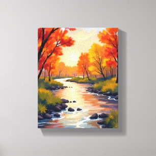 Toile Rivière d'automne Aquarelle de la nature des feu