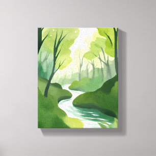 Toile Rivière de Green Peinture Aquarelle de Forêt