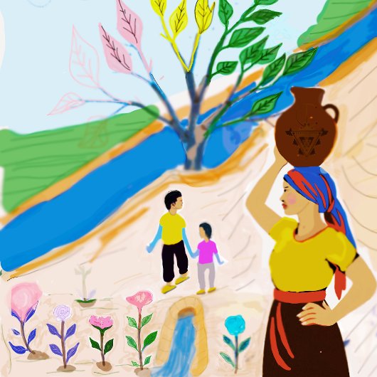 Toile Rivière des racines : La vie en fleurs