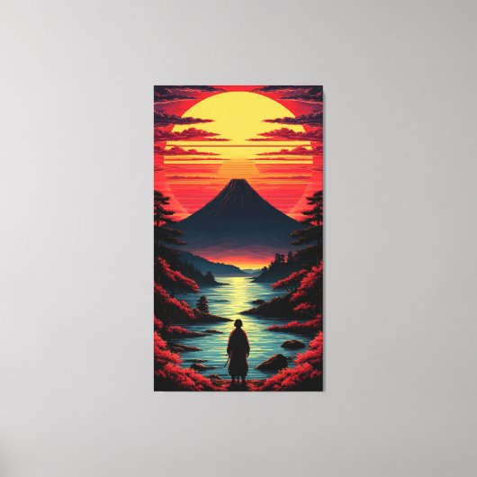 Toile Rivière du coucher de soleil avec volcan (Recto)
