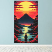 Toile Rivière du coucher de soleil avec volcan (Insitu (Plancher de Bois))