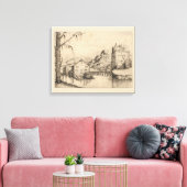 Toile Rivière et bâtiments - Encre allemande du 16ème si (Insitu(Salon))