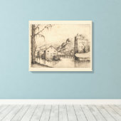 Toile Rivière et bâtiments - Encre allemande du 16ème si (Insitu (Plancher de Bois))