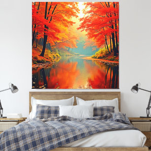 Toile Rivière forestière d'automne