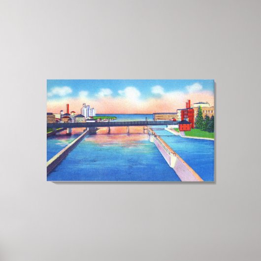 Toile Rivière Oswego Vue des écluses des canaux et du po (Recto)