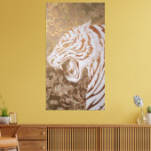 Toile Roaring White Tiger Canvas – Ornate Gold Artwork (Insitu(Salon))