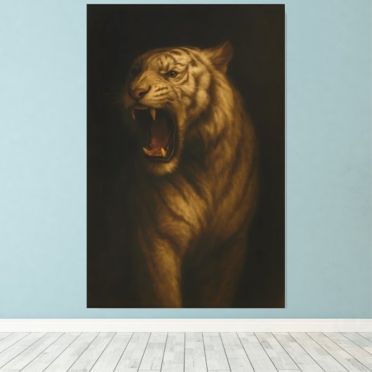 Toile Roaring White Tiger – Fine Art Premium Canvas Prin (Insitu (Plancher de Bois))