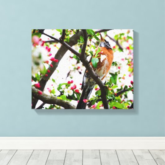 Toile Robin en floraison Crabapper Tree Imprimer Canvas (Insitu (Plancher de Bois))