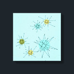 Toile Robin's Oeuf Blue Starbursts Canvas Imprimer<br><div class="desc">Ce Robin's Oeuf Blue Iconic Atomic Starbursts Stretched Canvas Print motif est doté d'étoiles atomiques emblématiques. C'est vrai ! L’ancienne école, arrière - plan de couleur bleu oeuf de robin avec des taches d’or, est la toile de fond idéale pour les cercles turquoise, apaisants et vert poire kitsch. Les taches...</div>