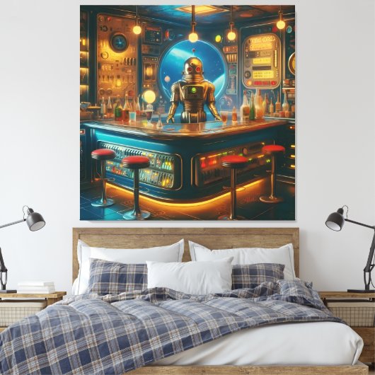 Toile Robot Bartender in Interstellar Space Age Dive Bar (Insitu(Chambre))
