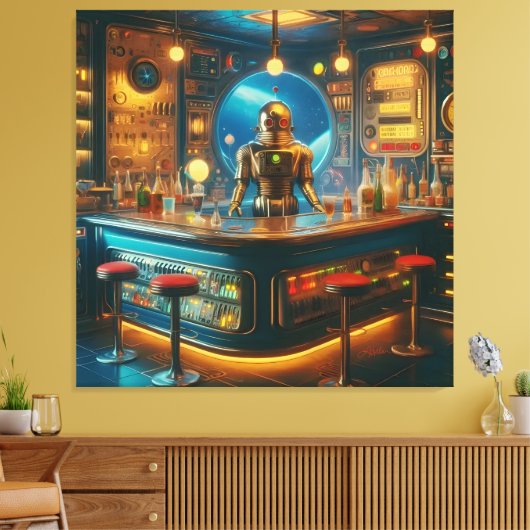 Toile Robot Bartender in Interstellar Space Age Dive Bar (Insitu(Salon))