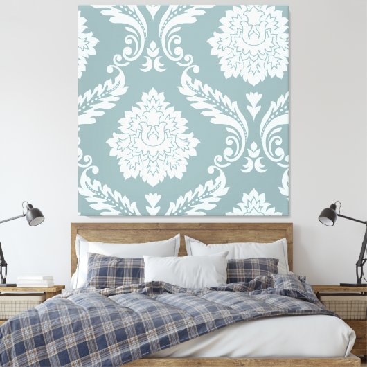 Toile Rococo Damask Art I Duck Egg Blue+Teal (Insitu(Chambre))