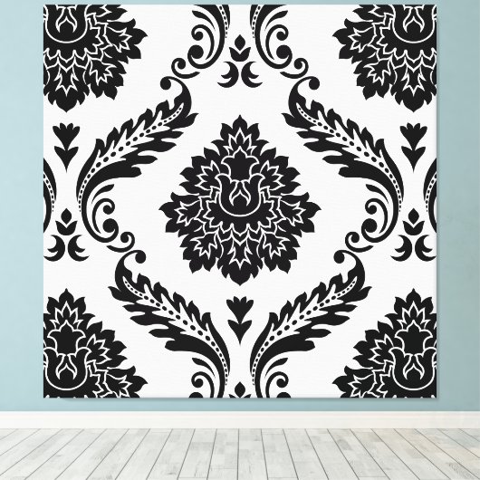 Toile Rococo Damask Lg Pattern Black on White (Insitu (Plancher de Bois))