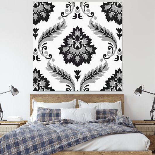 Toile Rococo Damask Lg Pattern Grey Black White (Insitu(Chambre))