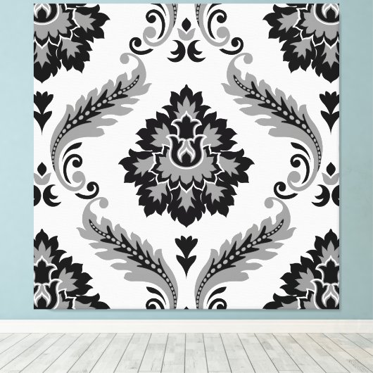 Toile Rococo Damask Lg Pattern Grey Black White (Insitu (Plancher de Bois))