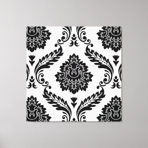 Toile Rococo Damassé Grand Motif Noir sur Blanc
