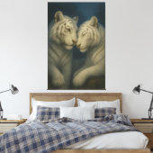 Toile Romantic White Tiger Couple – Moonlit Soft Blue Fi (Insitu(Chambre))