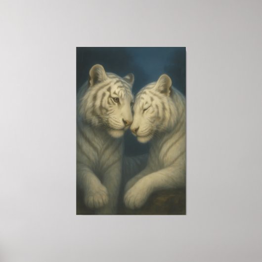Toile Romantic White Tiger Couple – Moonlit Soft Blue Fi (Recto)