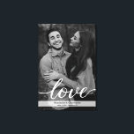 Toile Romantique élégant noir et blanc photo fiançailles<br><div class="desc">Personnalisez et customisez cette toile enveloppée avec votre photo fiançailles (un filtre noir et blanc est automatiquement appliqué à votre photo). Utilisez-le comme une belle signalisation pour votre fête de fiançailles et mariage qui sera un bel affichage pour votre maison. Avec le mot "amour" dans un style typographique élégant, les...</div>