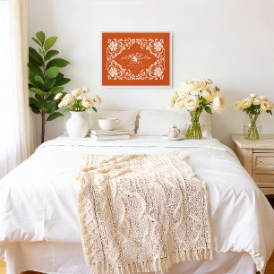 Toile Romantique Floral Orange Brûlé Mariage M. et Mme