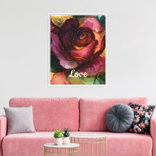 Toile Romantique Or Bourgogne Rouge Rose Floral Amour