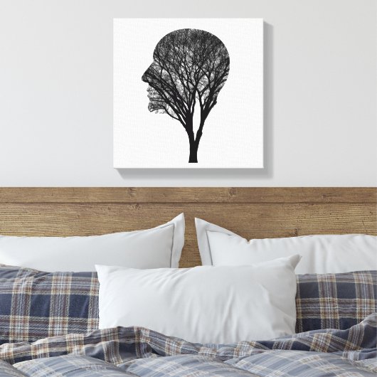 Toile Rooted Mind – Human Profile Tree Silhouette Art (Insitu(Chambre))