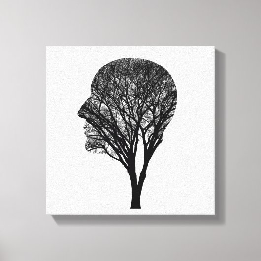 Toile Rooted Mind – Human Profile Tree Silhouette Art (Recto)