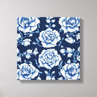 Toile Rose blanche Motif & Royal Blue Arrière - plan Art