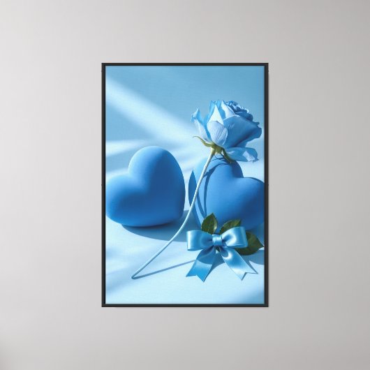 Toile Rose Bleue & Cœurs Art Romantique Doux (Recto)