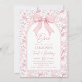 Toile rose Bow Floral 1er anniversaire Invitation (Devant)
