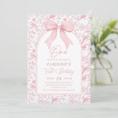 Toile rose Bow Floral 1er anniversaire Invitation (Debout devant)