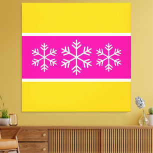 Toile Rose Clair Nordique Jaune Blanc Rayures Flocons de