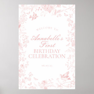 Toile rose de Jouy Affiche de bienvenue d'annivers